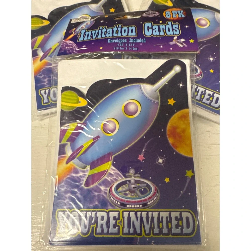 24 Rocket Ship Invitation‎ Cards with Envelopes UFO Outer Space Birthday Party